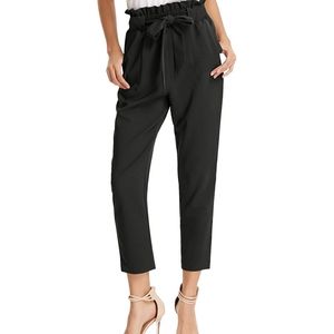 Paper Bag Tie Waist Ankle Pants